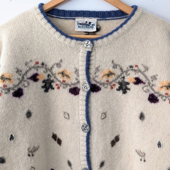 Vintage Wool Northern Reflections Nature Embroidery Button Up Cardigan - Picture 3 of 11